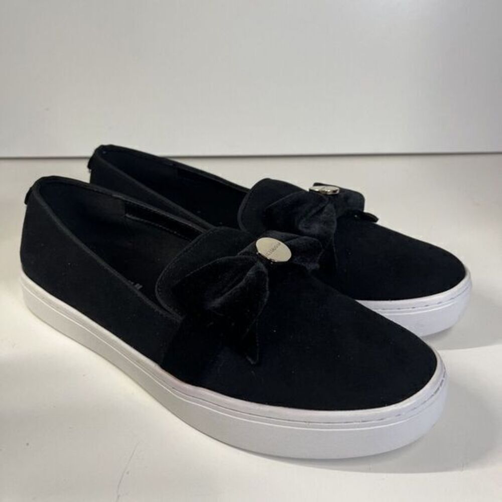 Liz Claiborne WEAVER  Slip-On Suede Velvet Loafer Black Bow White Soles‎ 10 M